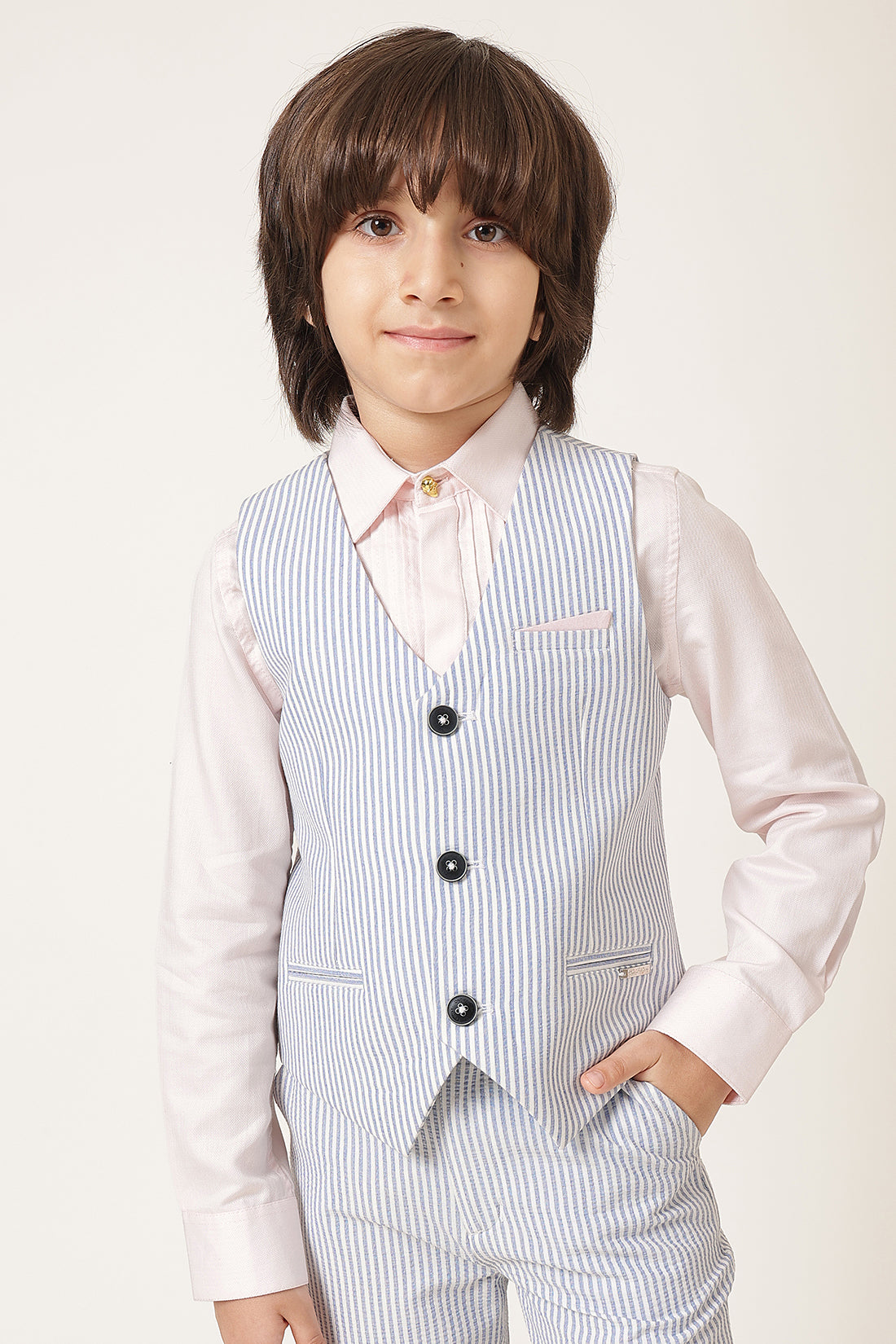 Boys Blue Striped Seersucker Waistcoat
