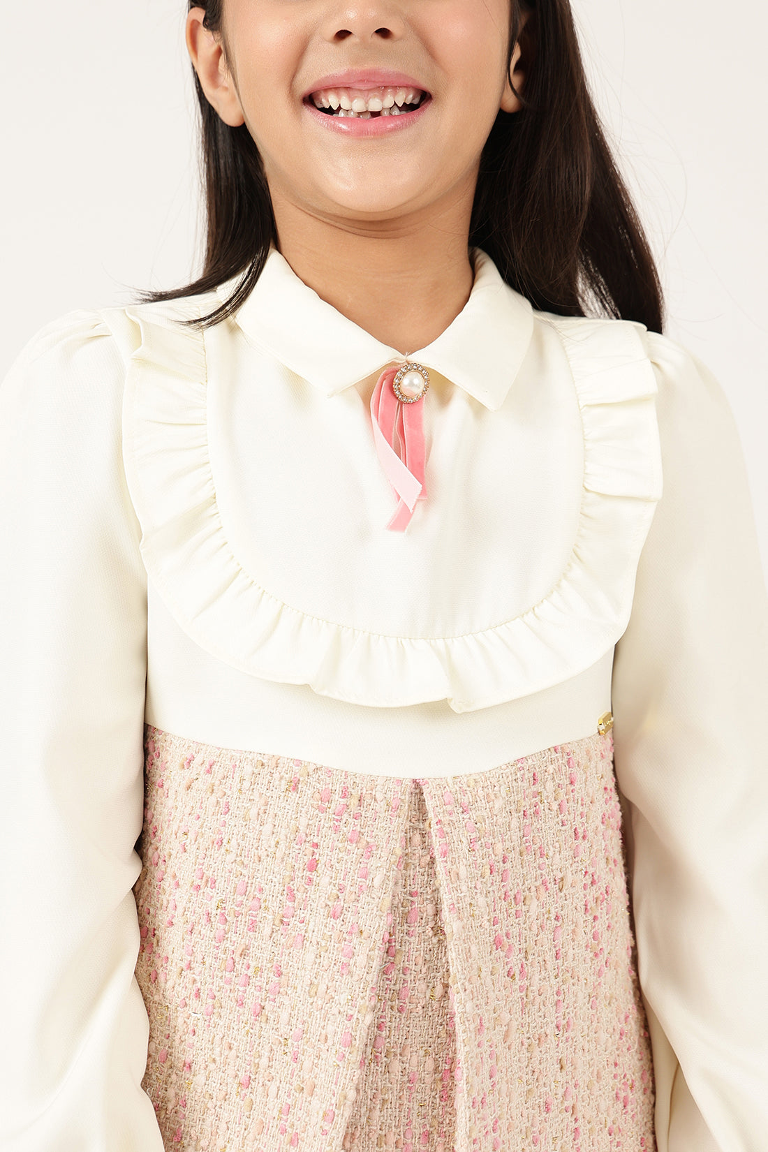 Girls Multicolour Boucle Zip Round Neck Full Sleeve Dress | One Friday