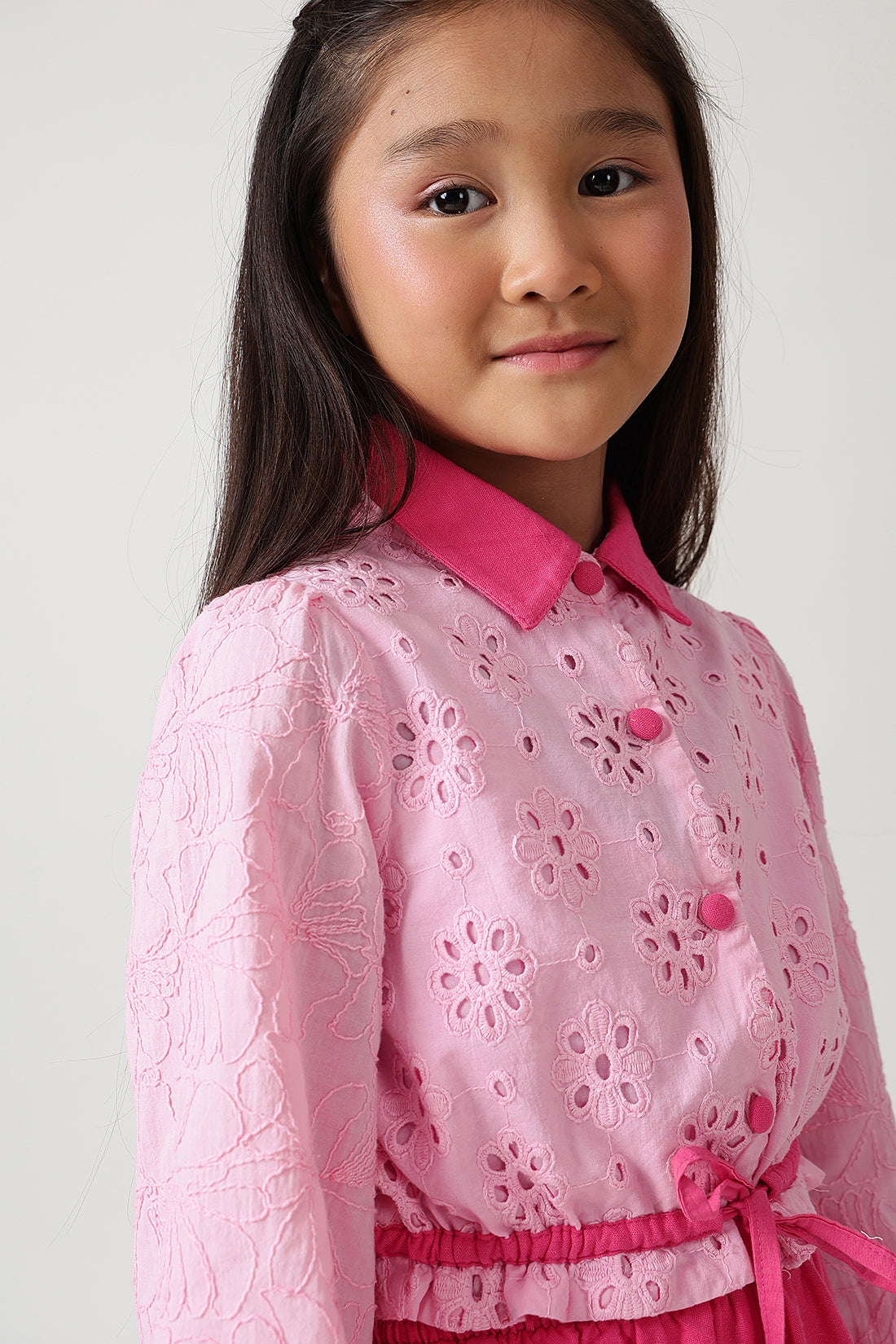 Girls Pink Regular Fit Full Sleeve Solid Tops By One Friday