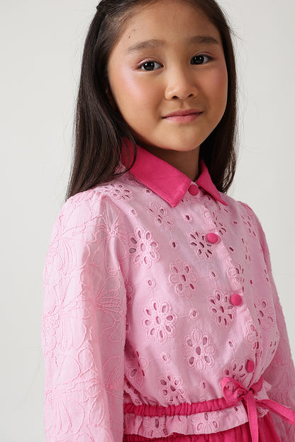 Girls Pink Regular Fit Full Sleeve Solid Tops By One Friday