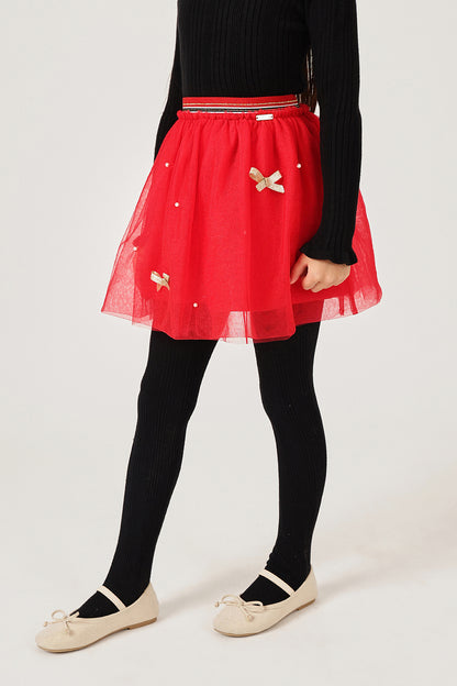 Girls Red Solid Woven Skirt – Xmas Party Wear