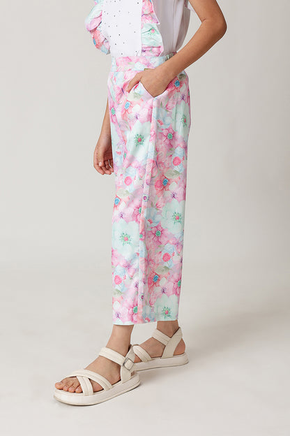 Girls Multi Color Floral Printed Trouser