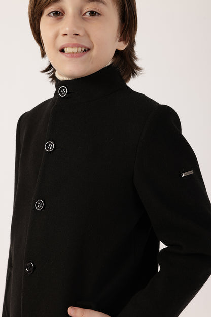 Boys Black High Neck Overcoat | One Friday