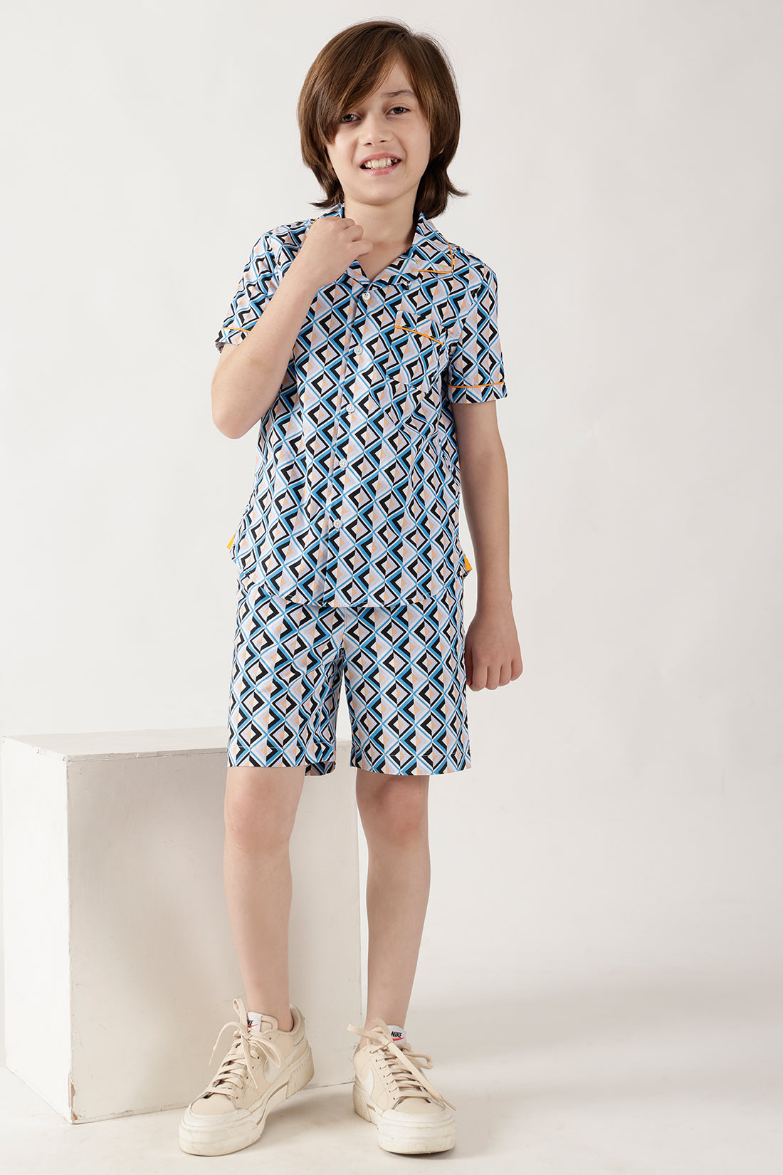 Boys Blue Half Sleeve Printed Co-ord Set by One Friday