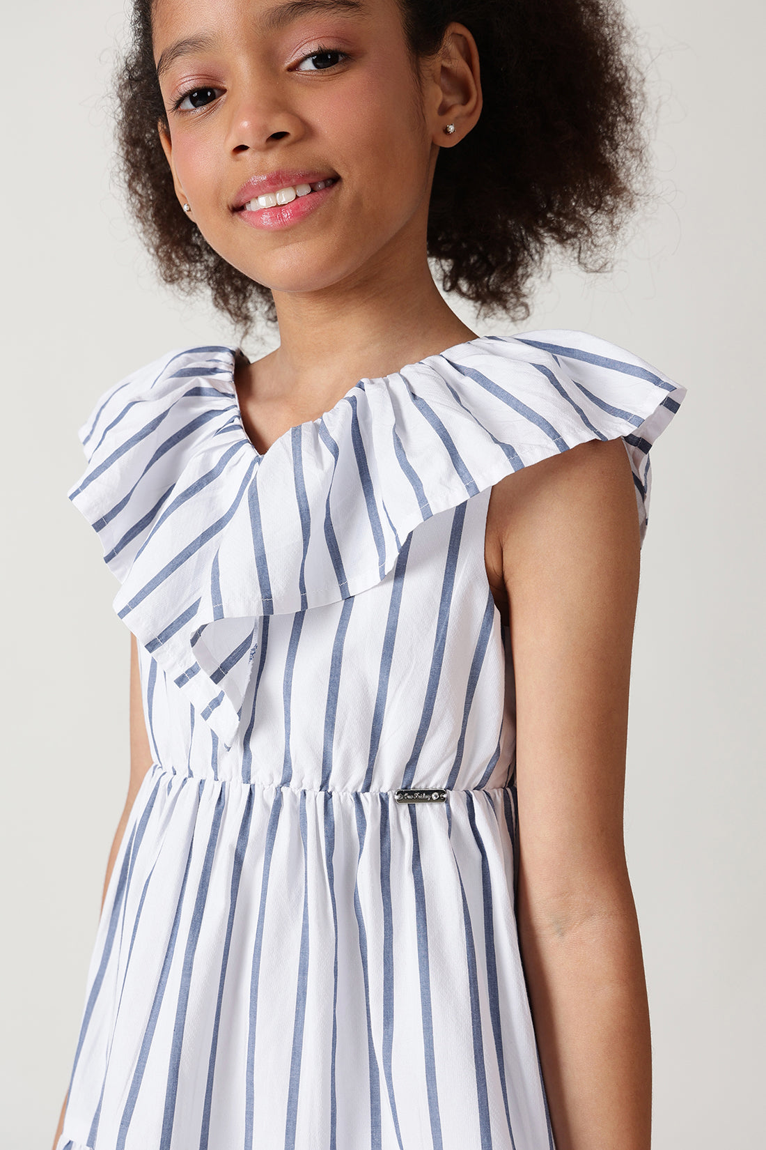 Girls White Striped Dress