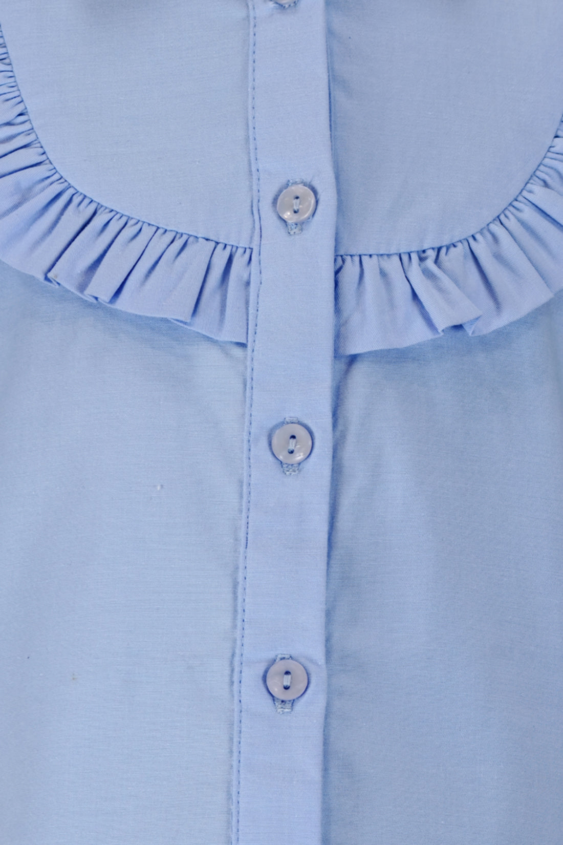 Girls Blue Cotton Poplin Shirt Collar Top