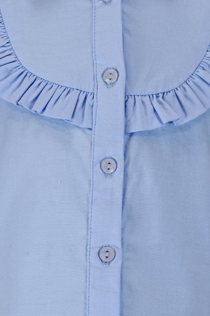 Girls Blue Cotton Poplin Shirt Collar Top