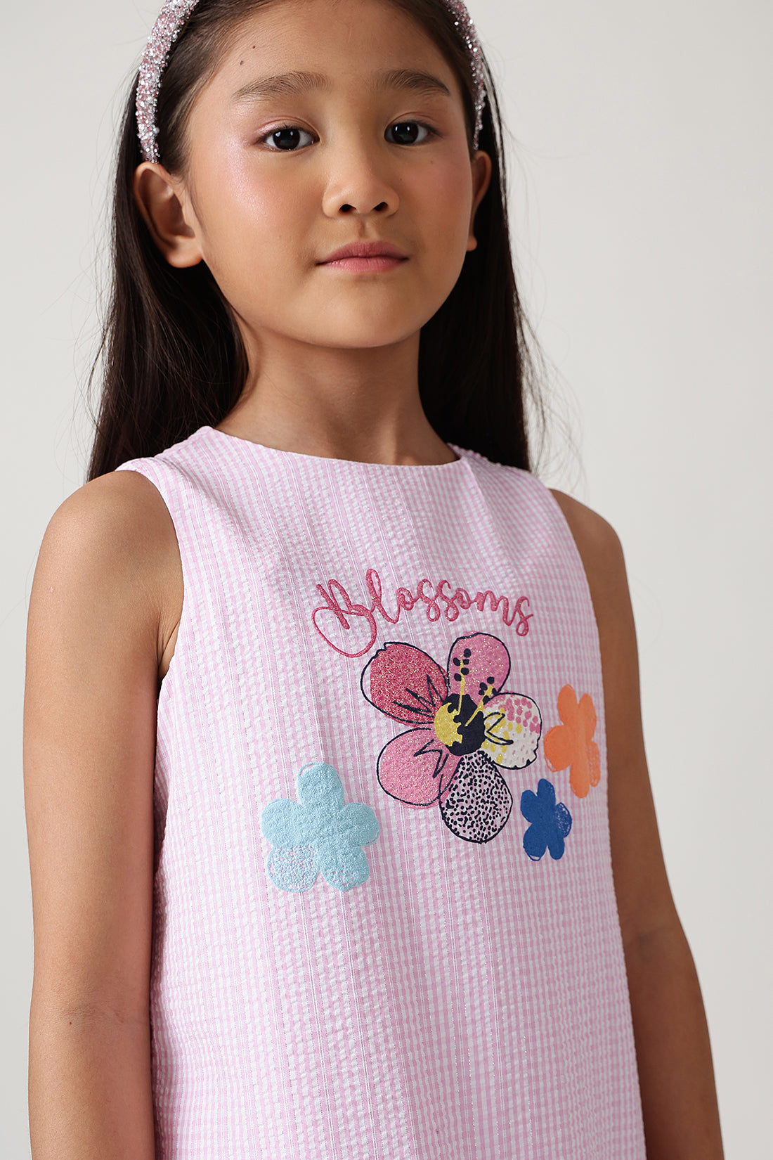 Girls Pink A-Line Sleeveless Textured Dress by One Friday