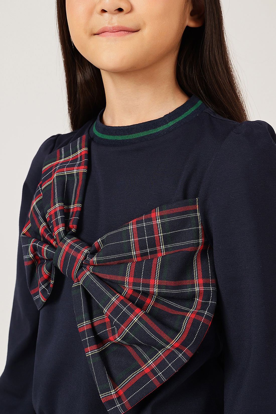 Girls Navy Blue Floral Print Full Sleeve Top