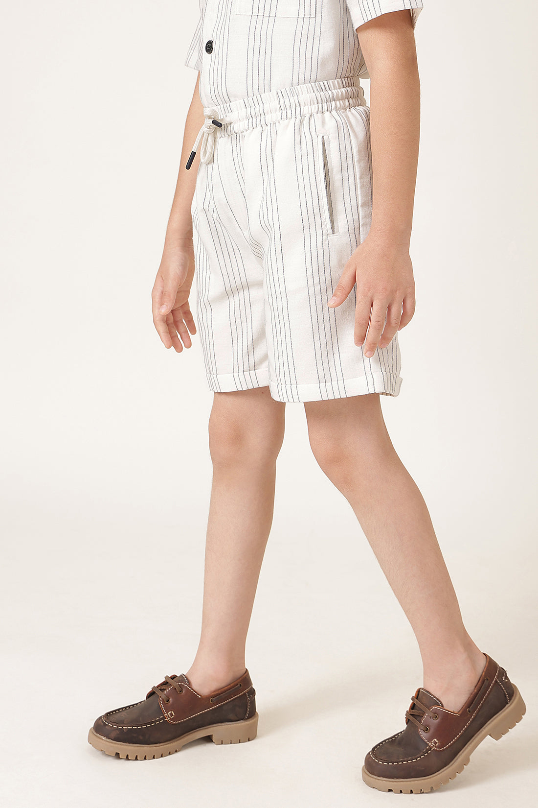 Boys Off White Striped Cotton Shorts