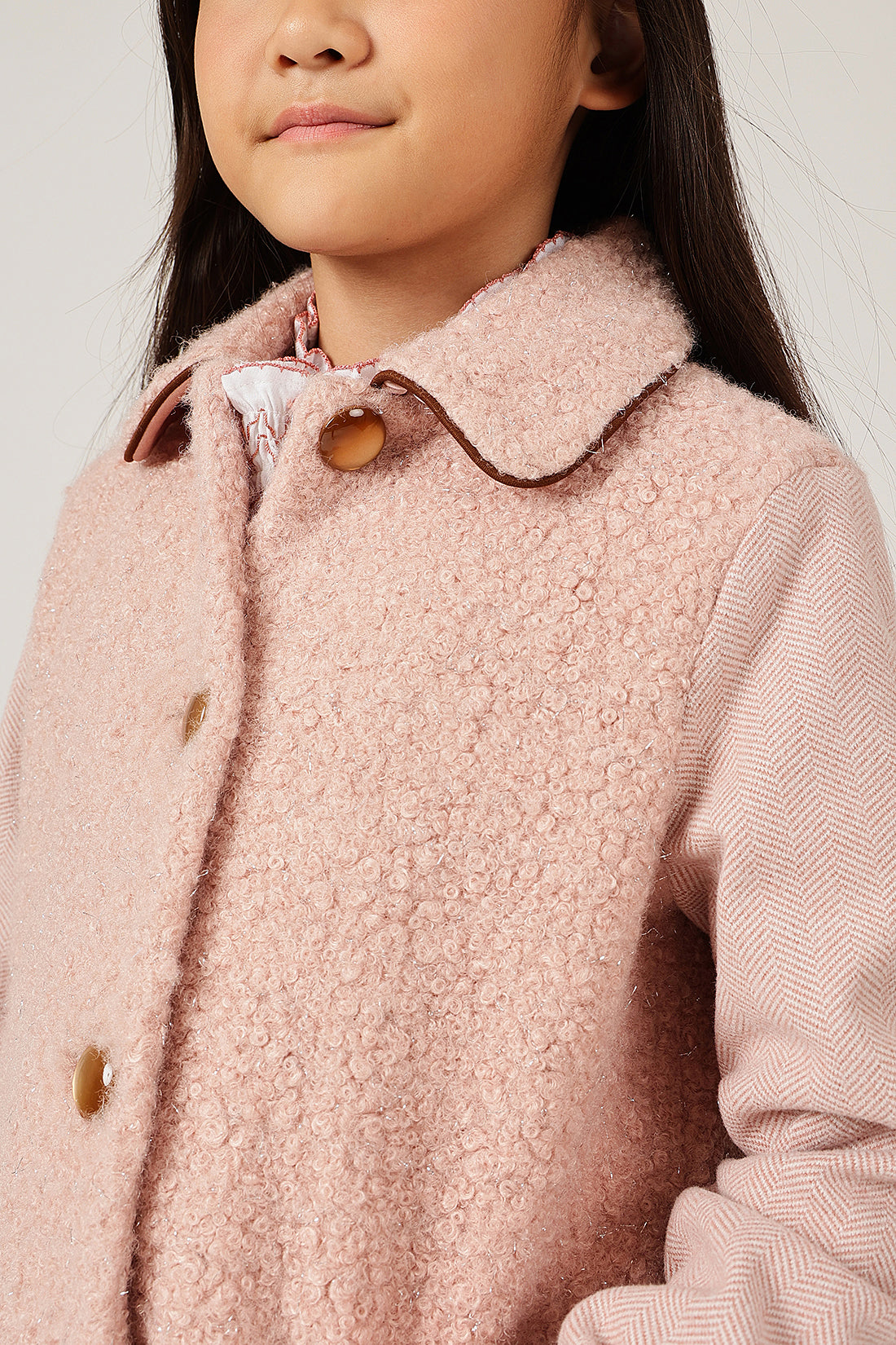 Girls Peach Solid Shirt Collar Overcoat | One Friday