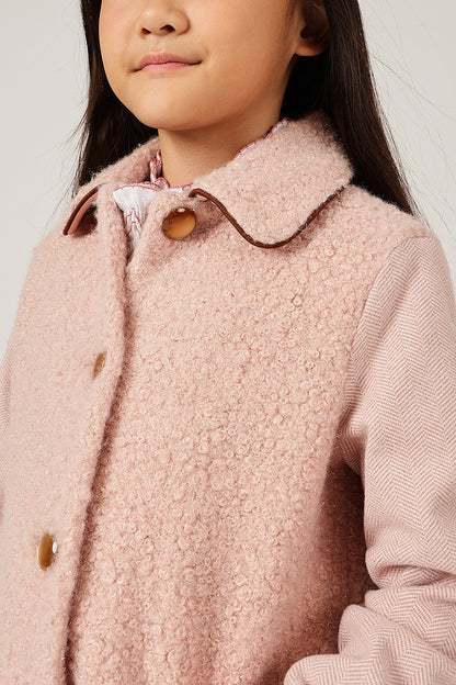 Girls Peach Solid Shirt Collar Overcoat | One Friday