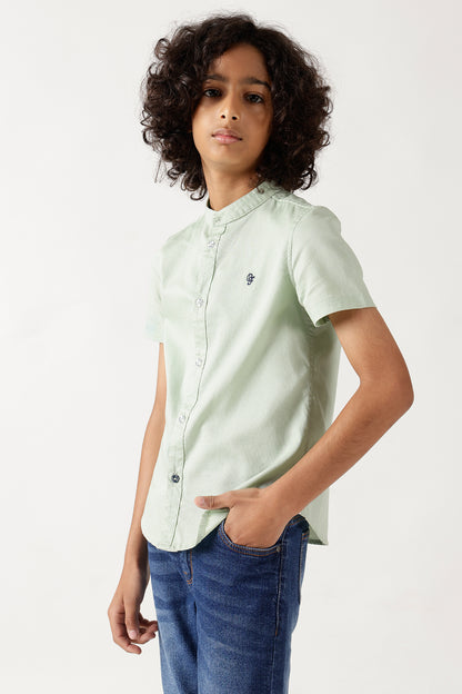 Boys Mint Green Half Sleeve Solid Shirt by One Friday