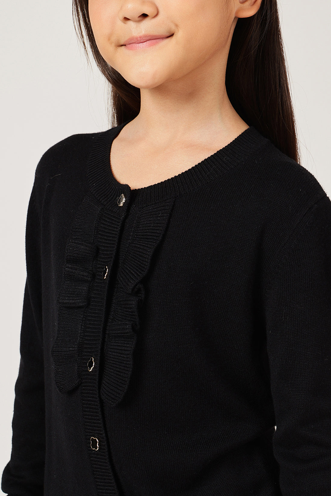 Girls' Black Sweater with Frill Detailing One Friday