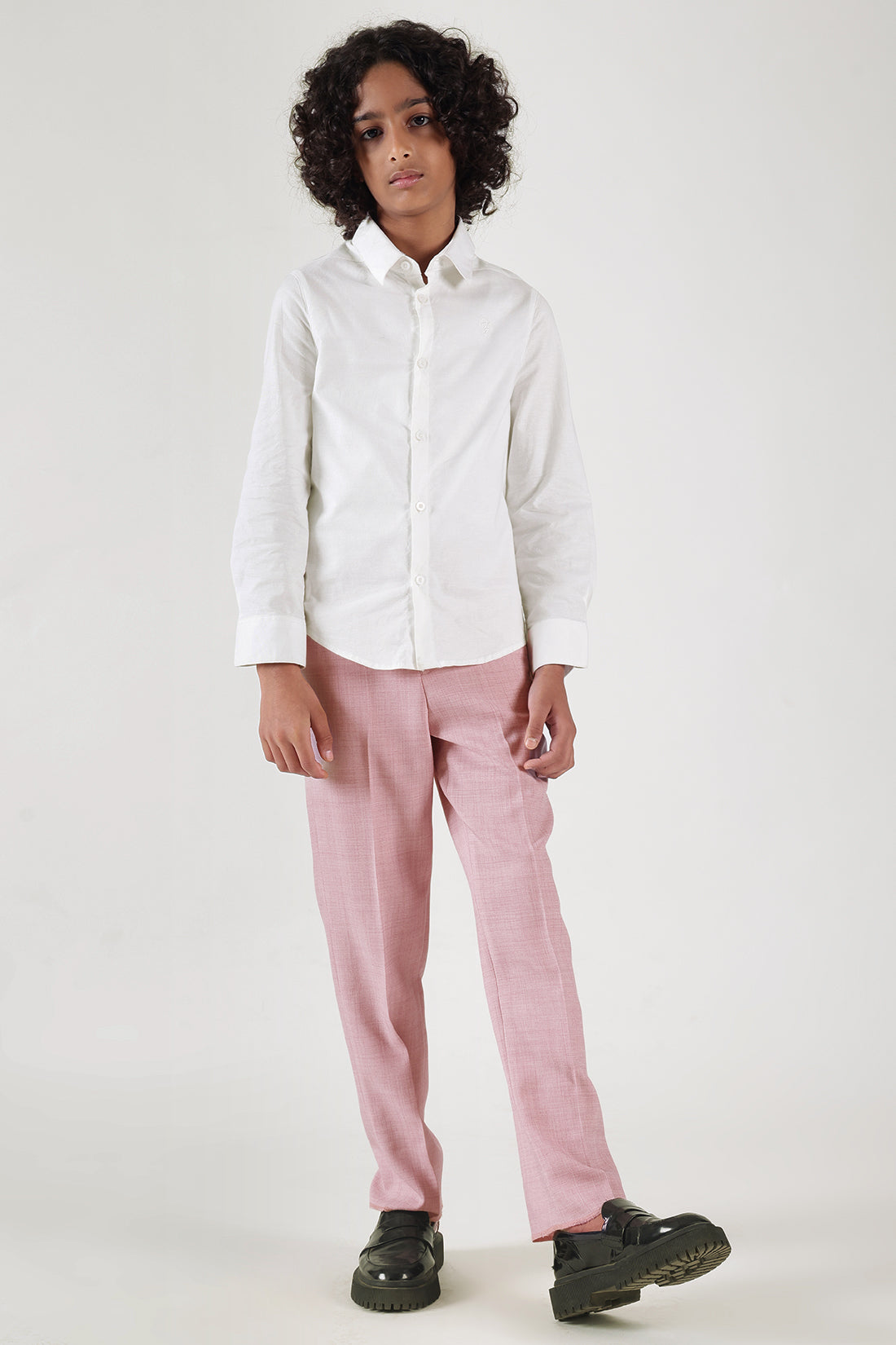 Boys White Regular fit Full sleeve Solid Shirt By One Friday