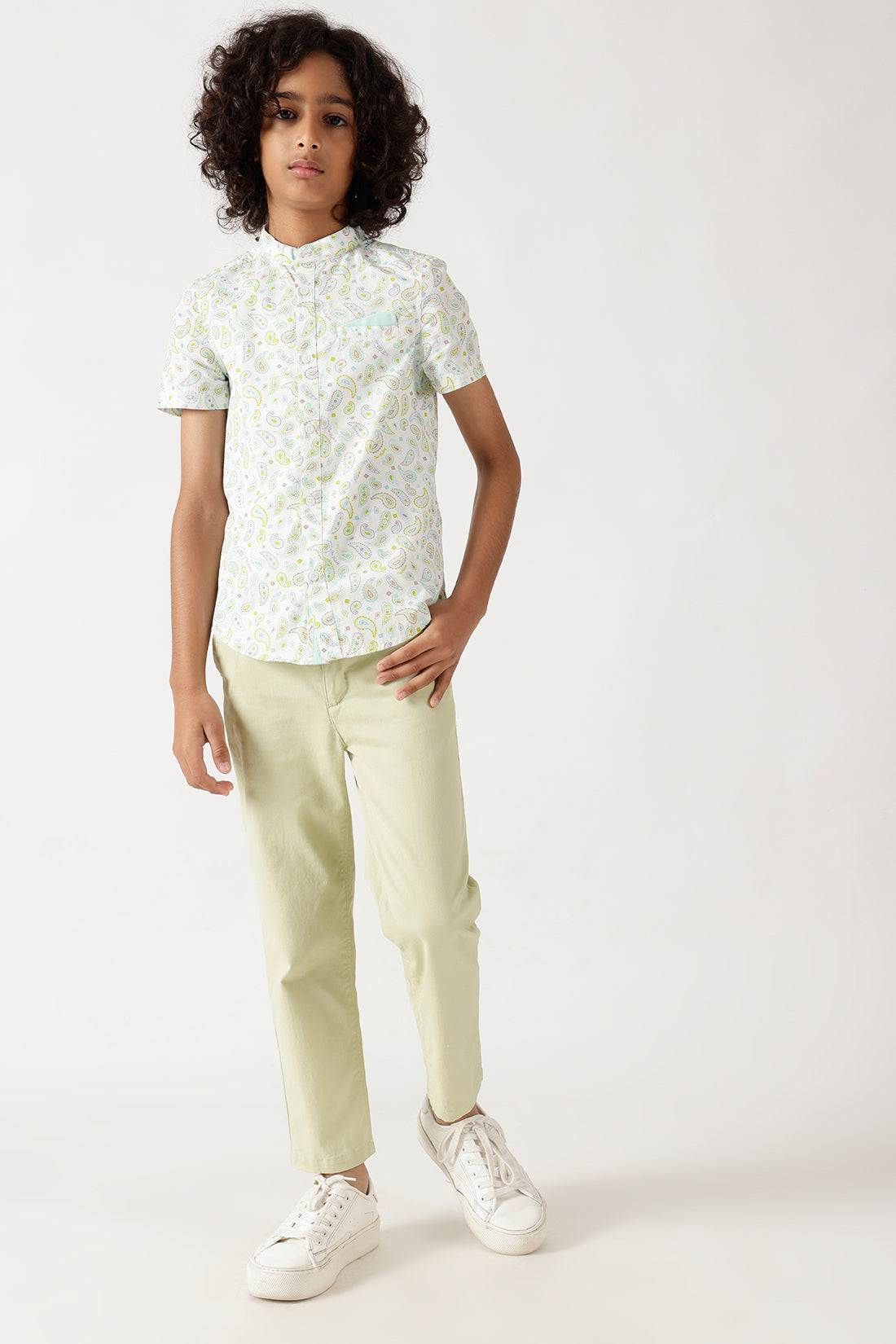 Boys Mint Regular Fitted Solid Trouser By One Friday