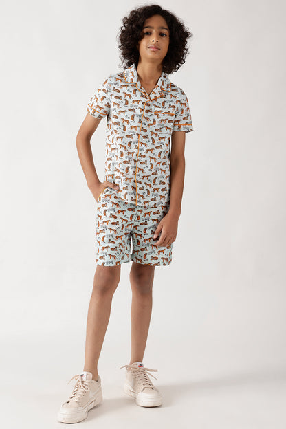 Boys Multi-Colored Half Sleeve Printed Co-Ord Set by One Friday