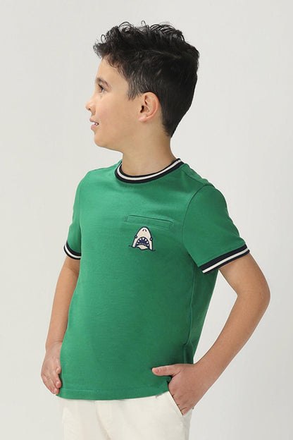 One Friday Kids Boys Green Cotton Half Sleeves T-shirt - One Friday World