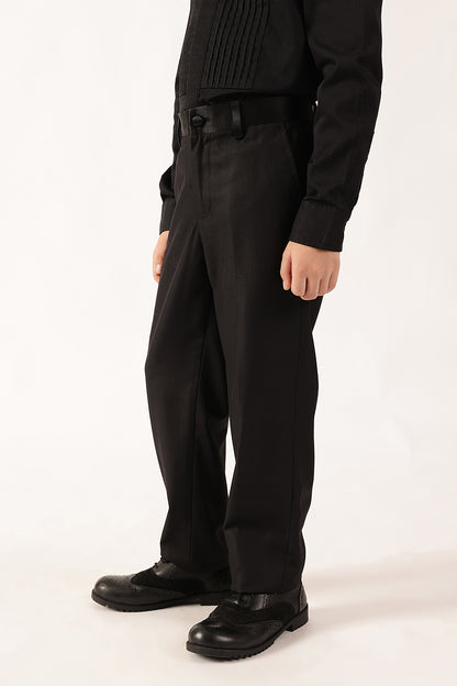Boys Black Regular Fit Woven Trouser