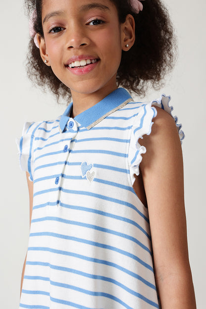 Girls Blue A-Line Stripe Dress