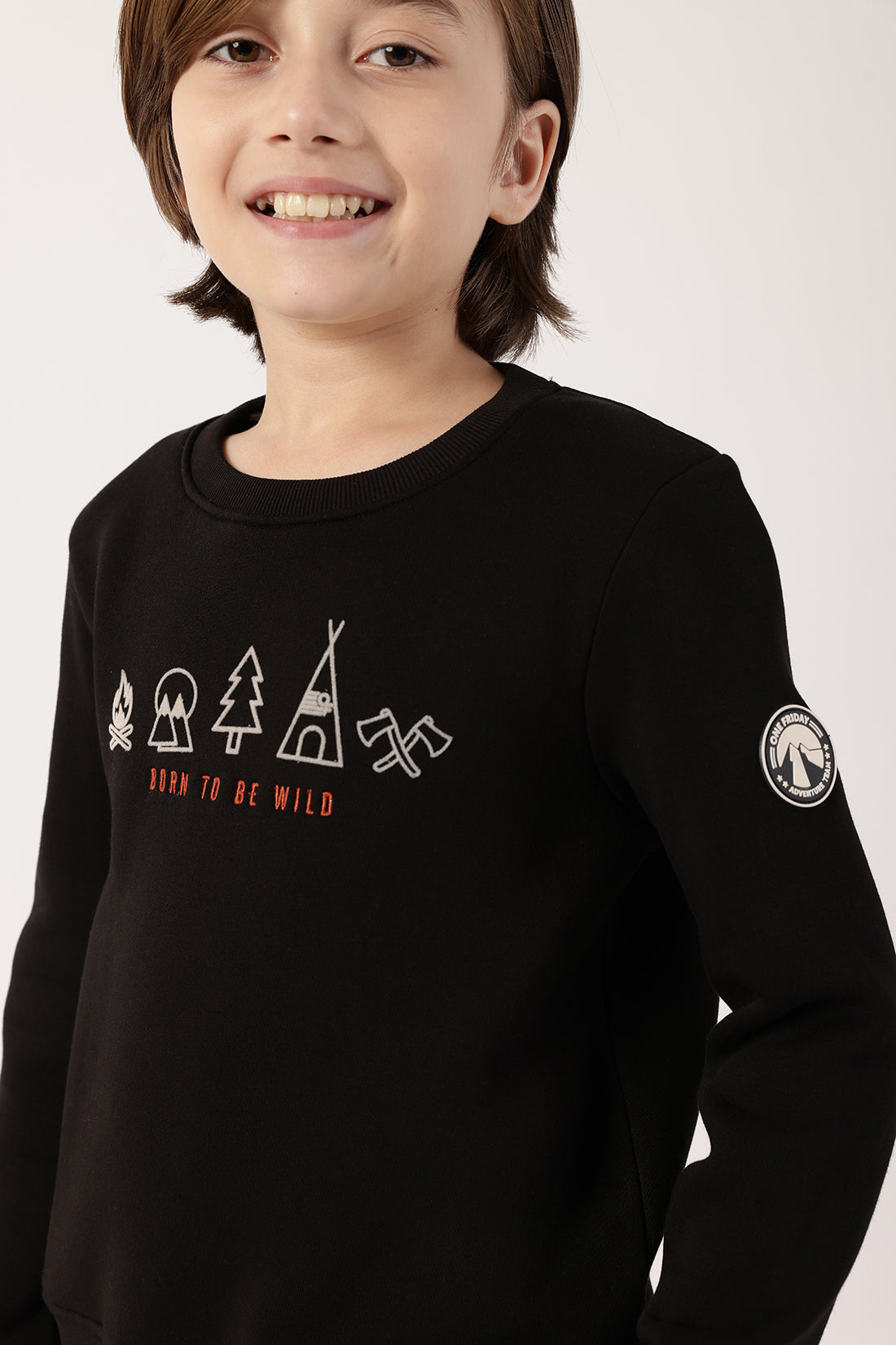 Boys Black Cotton Blend Sweatshirt