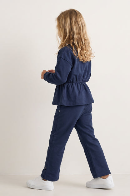 Girls Navy Blue Embellished Interlock Track Pants