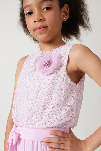 Girls Lavender Regular Sleeveless Laced Jumpsuit by One Friday