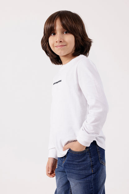 Boys White Solid T-Shirt