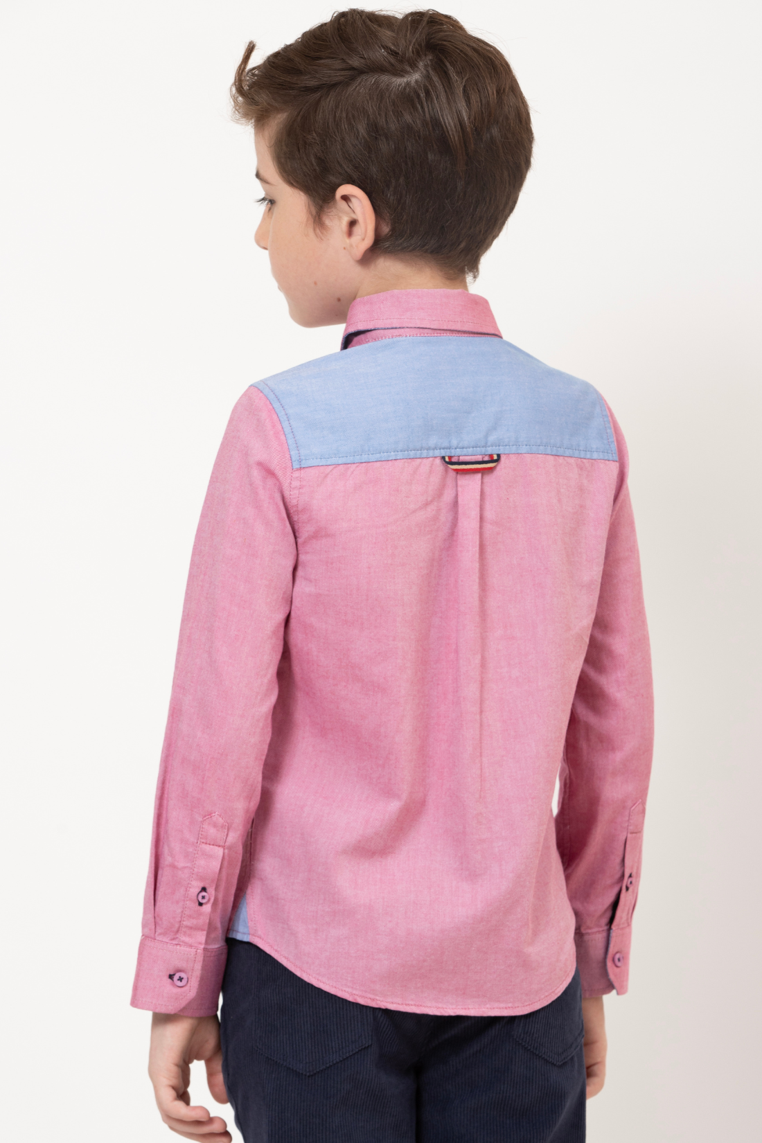 One Friday Varsity Chic Bold Red Shirt with Blue Shoulder Patches for Boys