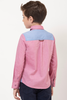 One Friday Varsity Chic Bold Red Shirt with Blue Shoulder Patches for Boys