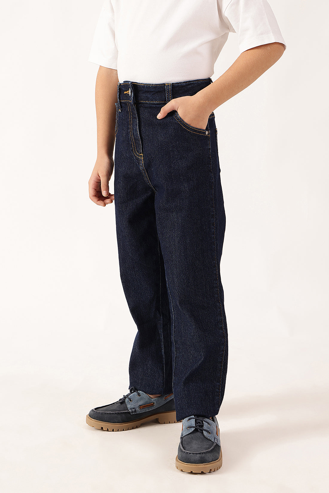 Girls Blue Stretch Denim Buttoned Jeans