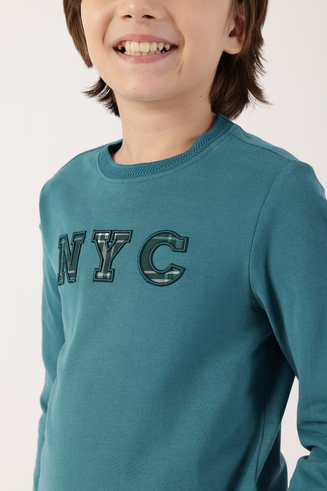 Boys Teal Round Neck Cotton T-Shirt