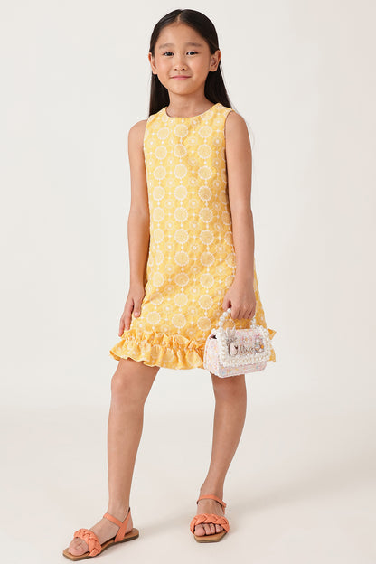 One Friday Girls Yellow Schiffly Dress