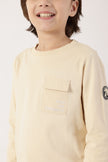 Boys Beige Solid Round Neck Cotton T-Shirt
