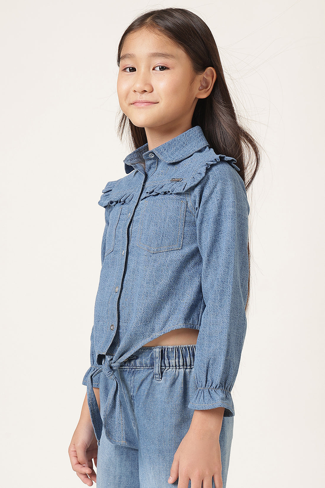 Girls Blue Denim Shirt Style Top