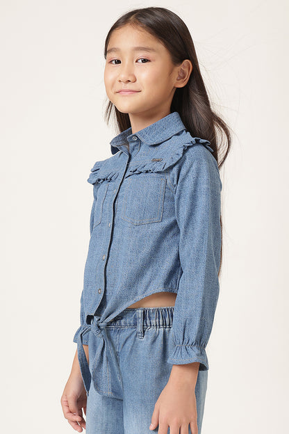 Girls Blue Denim Shirt Style Top