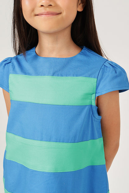 Girl’s Blue Striped Woven Dress