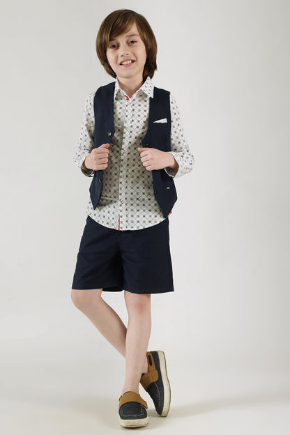 Boys Navy Blue Slim Fit Sleeveless Solid Waistcoat by One Friday