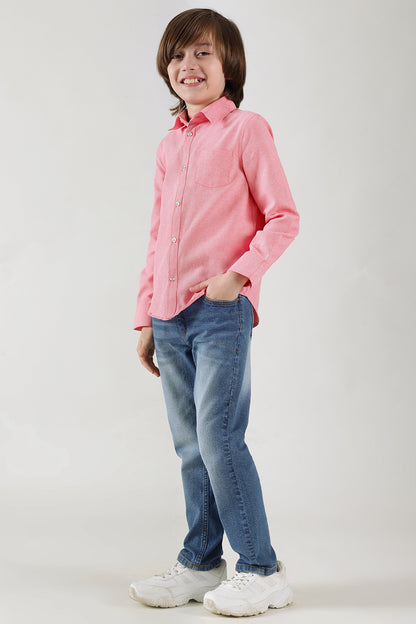 Boys Pink Regular Fit Full Sleeve Solid Shirt by One Friday