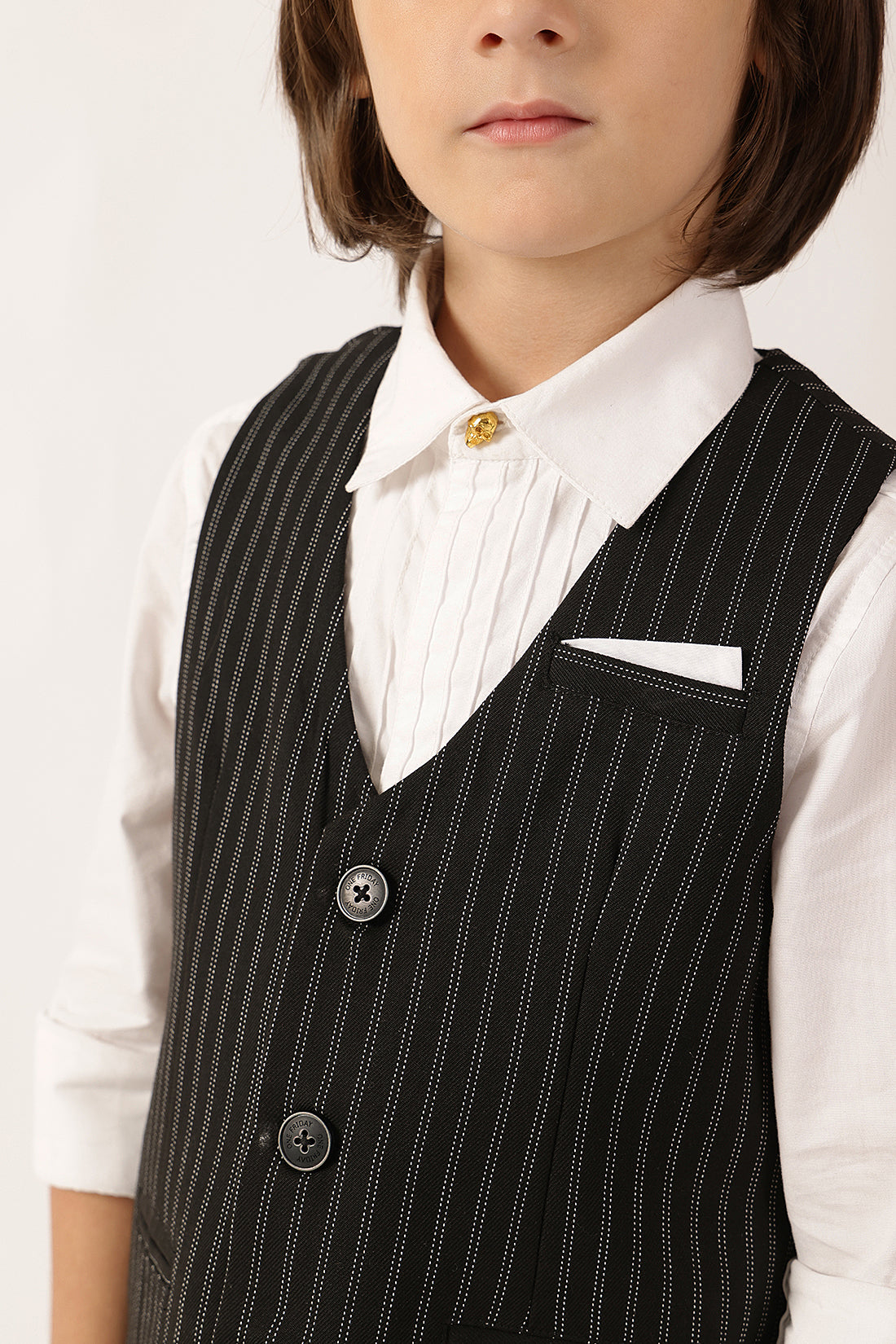 Boys Black Striped Sleeveless Waistcoat