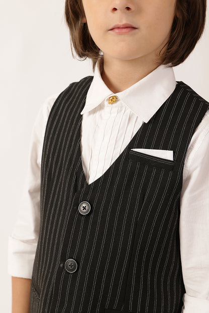 Boys Black Striped Sleeveless Waistcoat