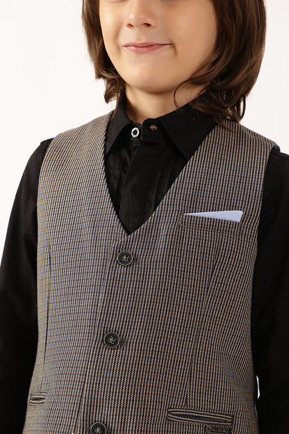 Boys Multi Checked Sleeveless V-Neck Waistcoat