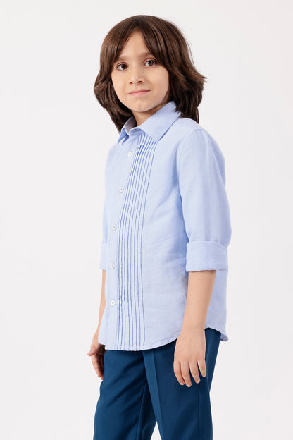 Boys’ Blue Solid Woven Shirt One Friday