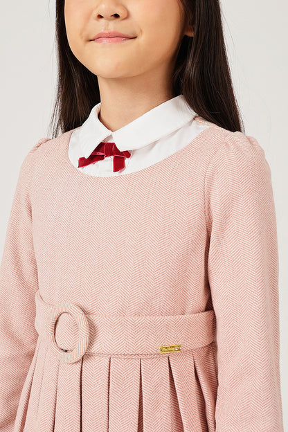 Girls Solid Polyester Peter Pan Collar Dress