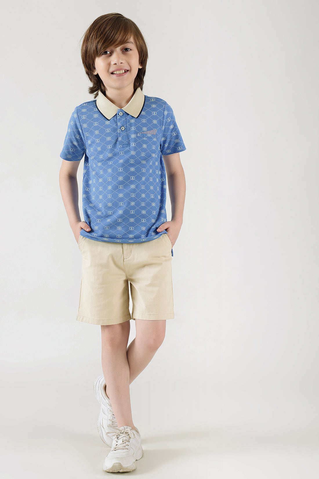 Boys Beige Regular Fit Solid Shorts by One Friday