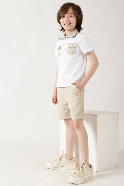 Boys Beige Regular Fitted Solid Shorts by One Friday