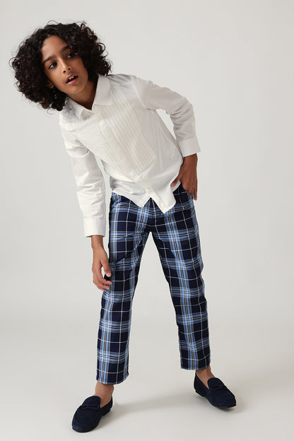 Boys White Regular Fit Full Sleeve Pin-Tucked Shirt by One Friday