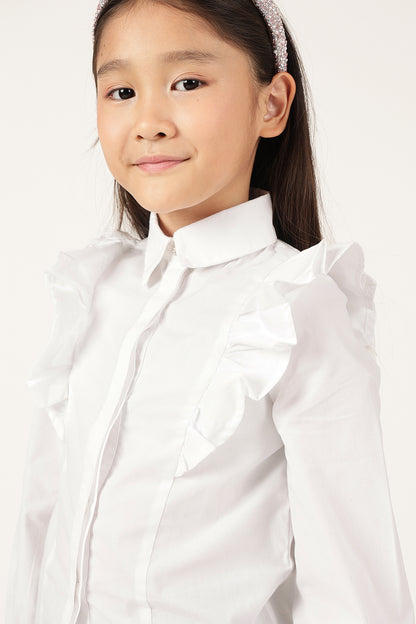 Girls Off White Shirt Collar Cap Sleeve Top