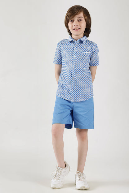 Boys Blue Regular Fit Solid Shorts by One Friday