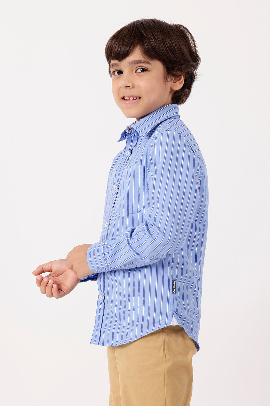 One Friday Boys Blue Striped Woven Shirt